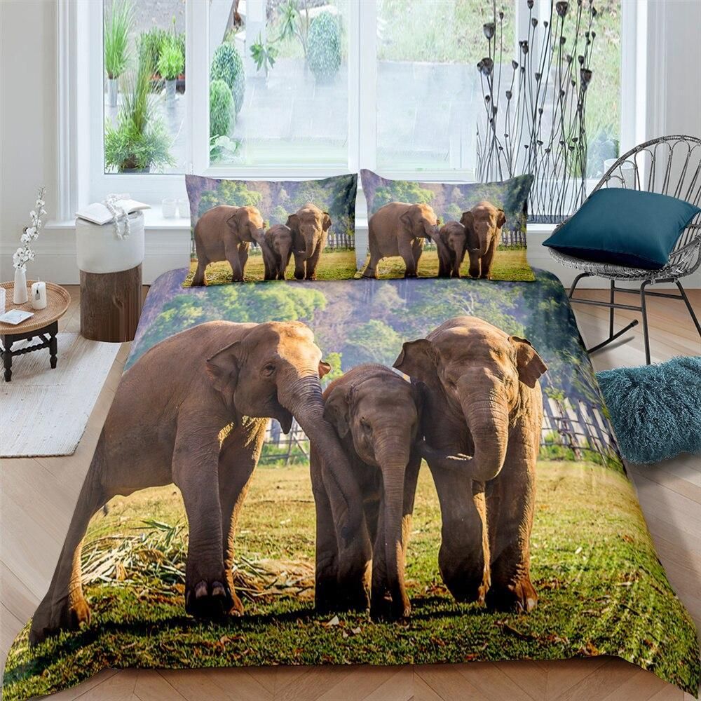 3d Elephant Family Bedding Set