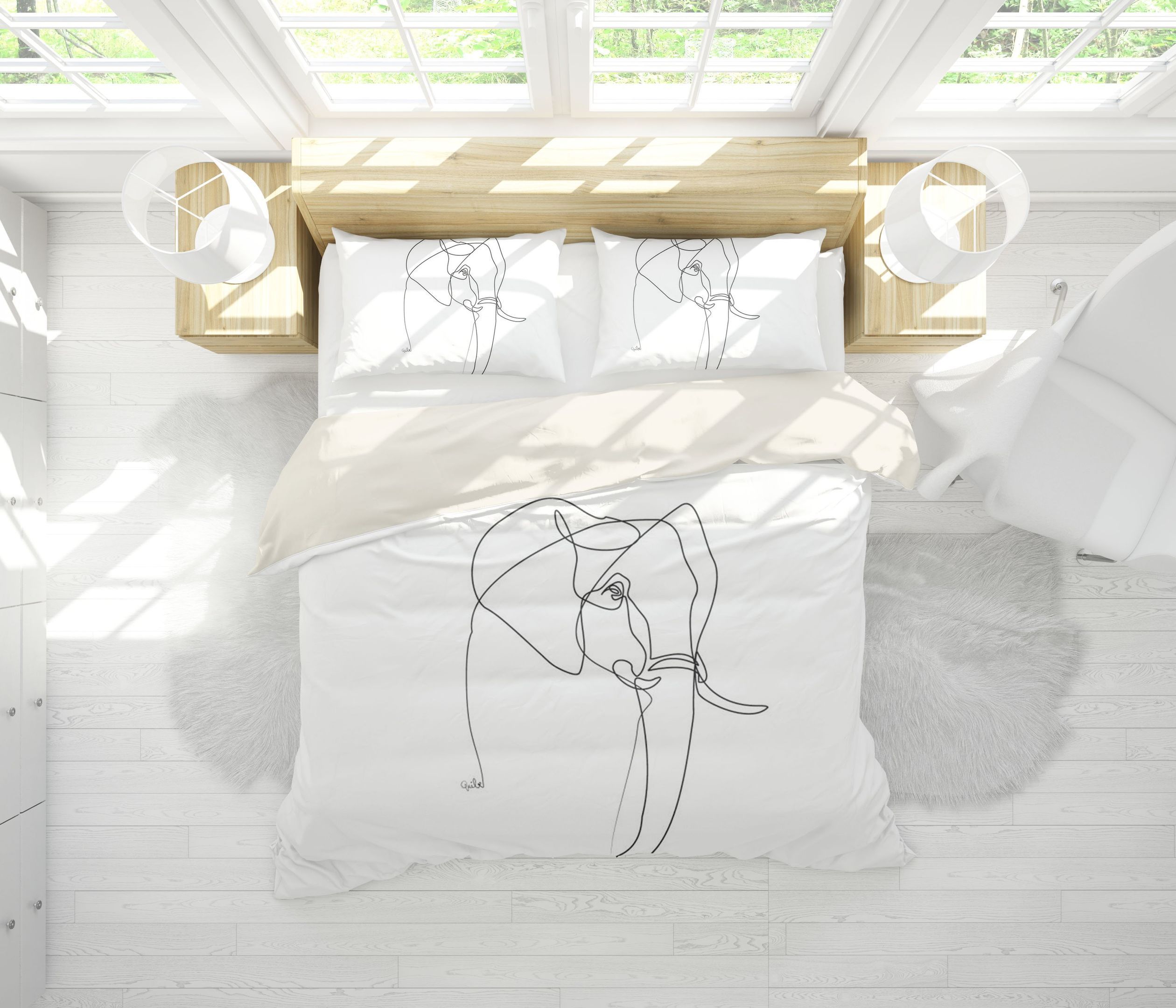 3d Elephant Simple Line Drawing Bedding Set