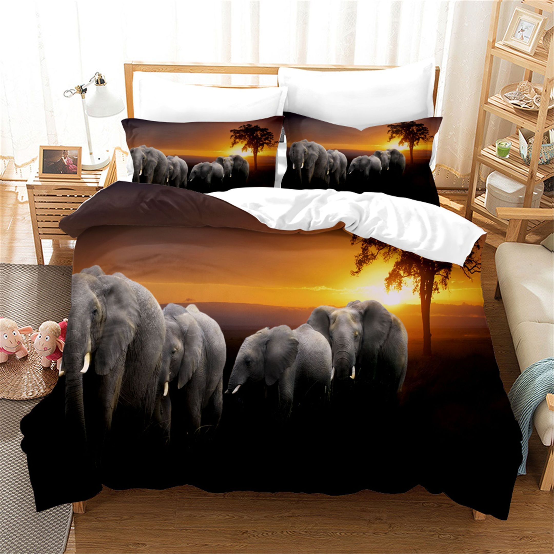 3d Elephant Sunset Bedding Set