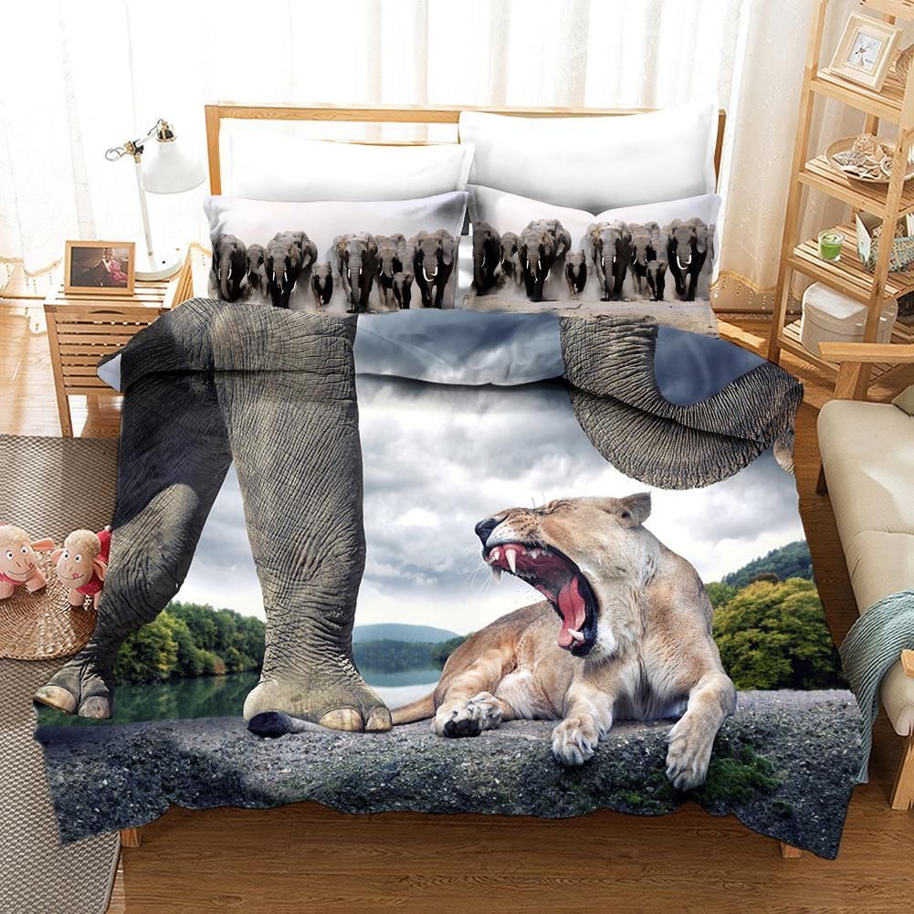 3d Elephant Tiger Bedding Set