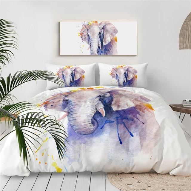 3d Elephant Watercolor Bedding Set