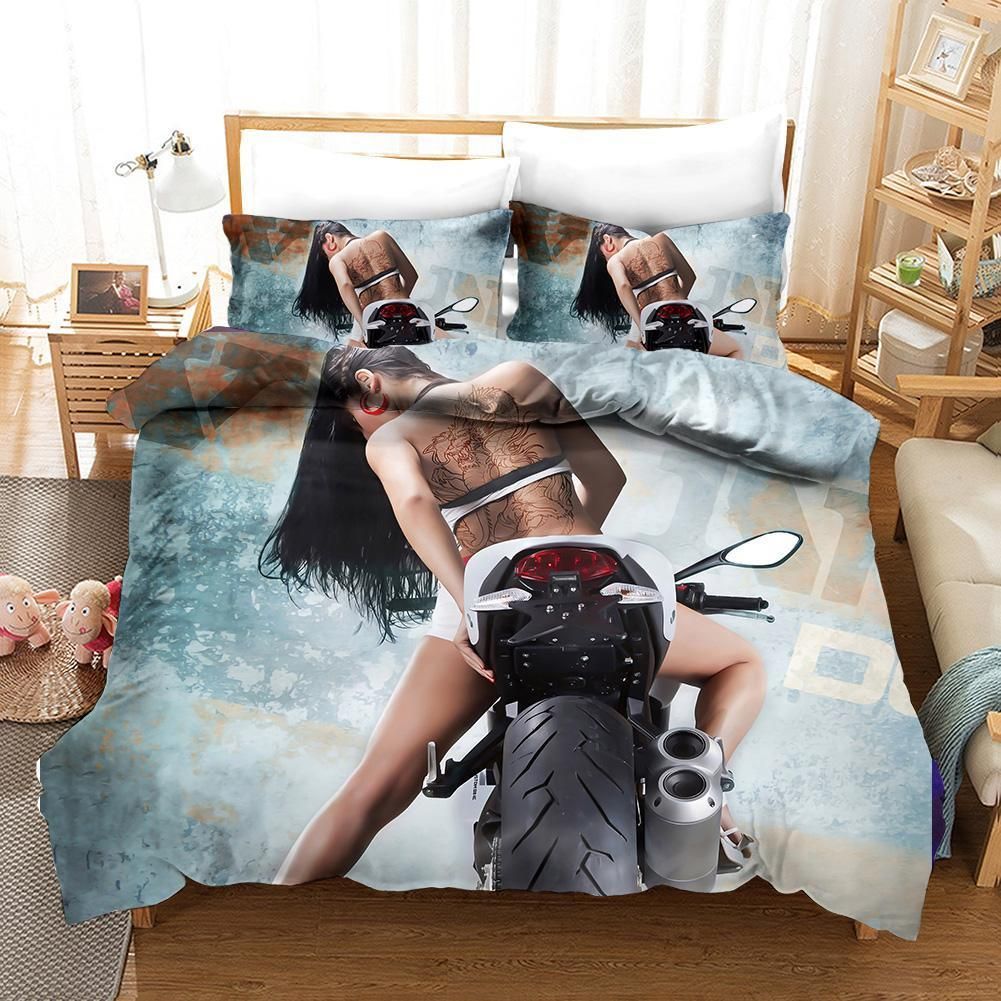 3d Extreme Motorcycle Beauty Bedding Set