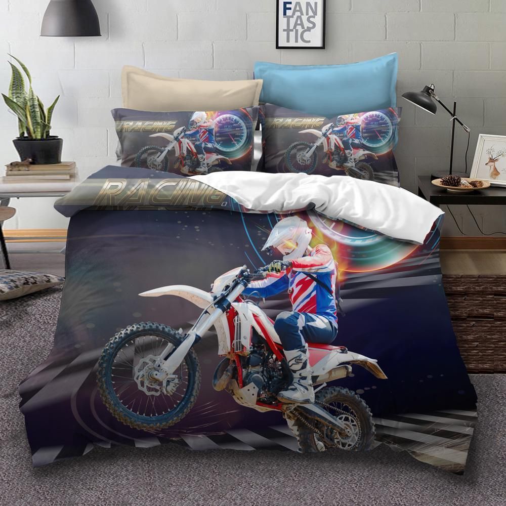 3d Extreme Motorcycle Colorful Clock Time Bedding Set