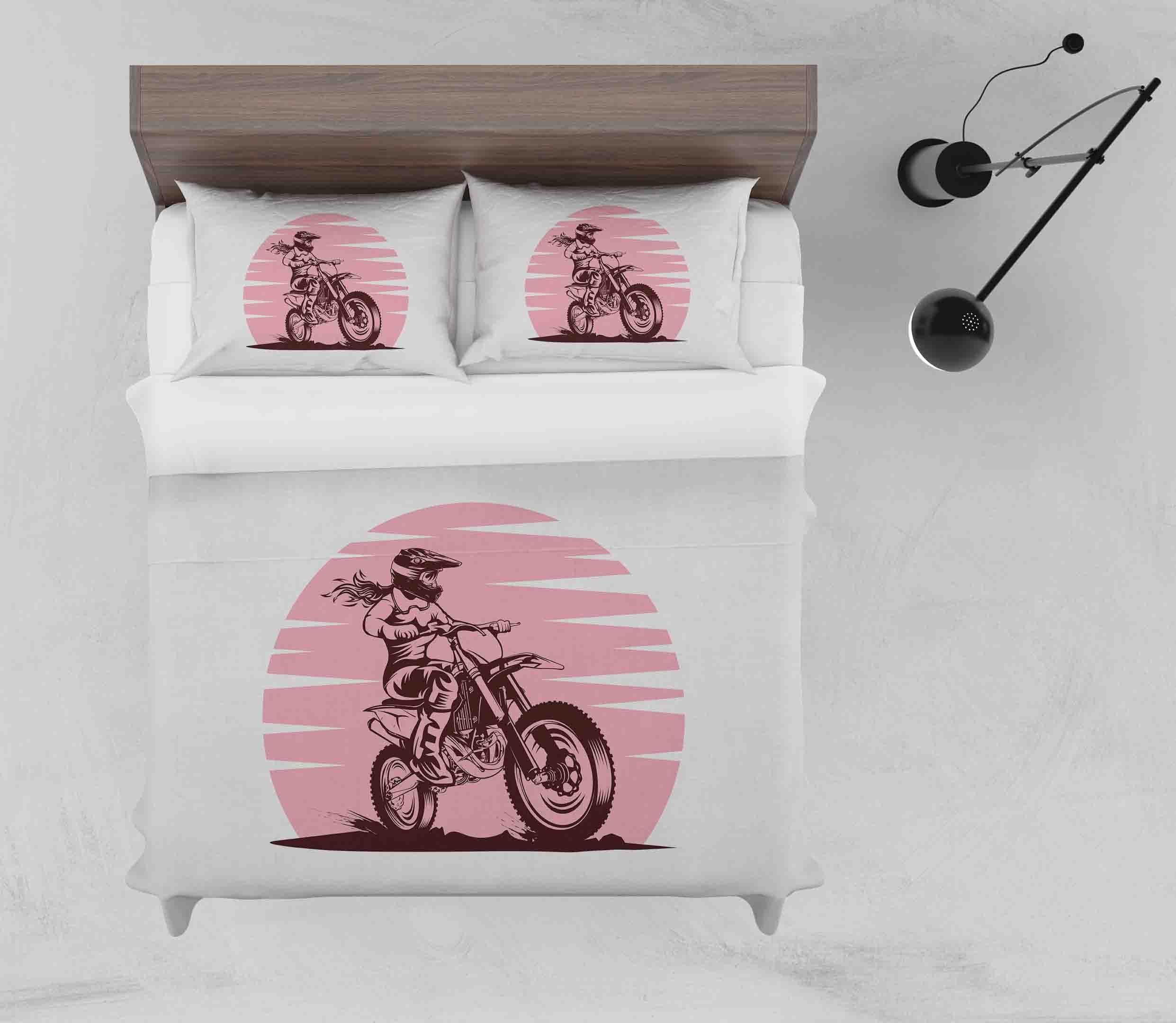 3d Extreme Motorcycle Pink Bedding Set