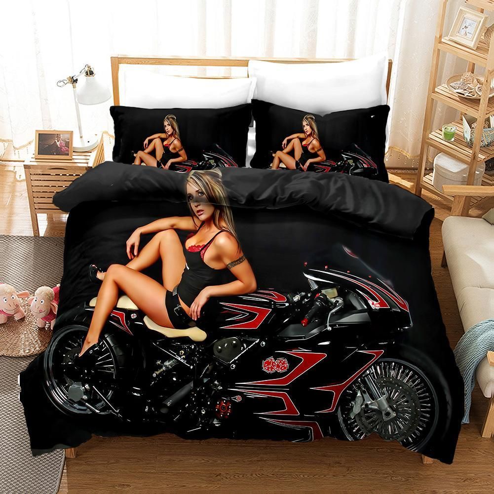 3d Extreme Motorcycle Sexy Girl Bedding Set