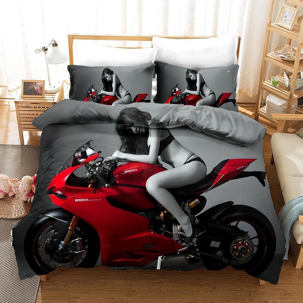 3d Extreme Sexy Girl Sitting On Motorcycle Bedding Set