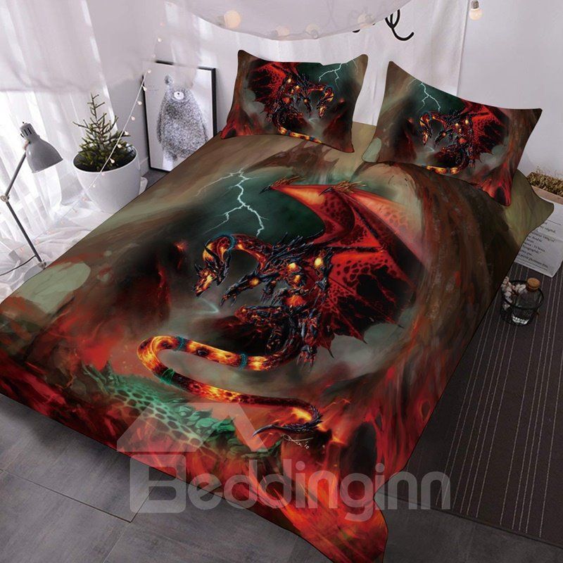 3D Fire Dragon Bedding Set