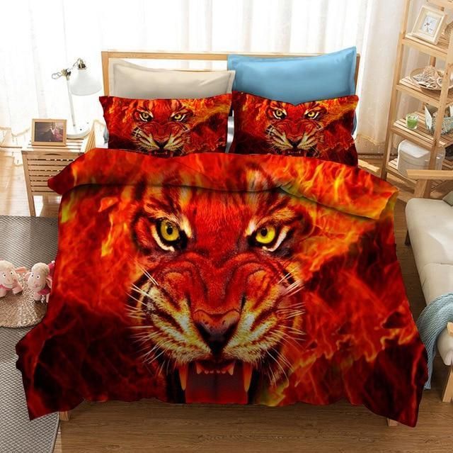 3d Fire Tiger Bedding Set