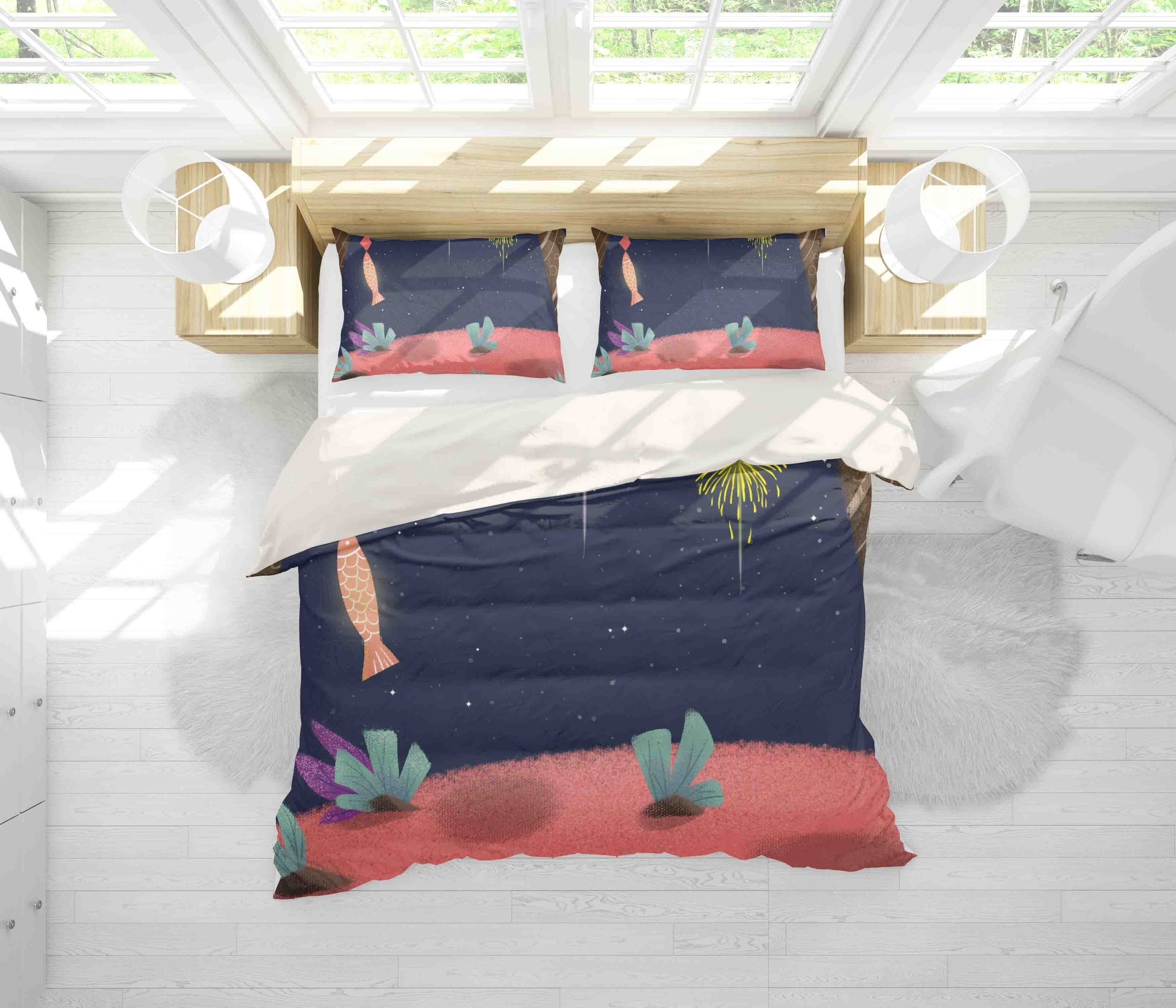 3d Fireworks Fish Plant Bedding Set