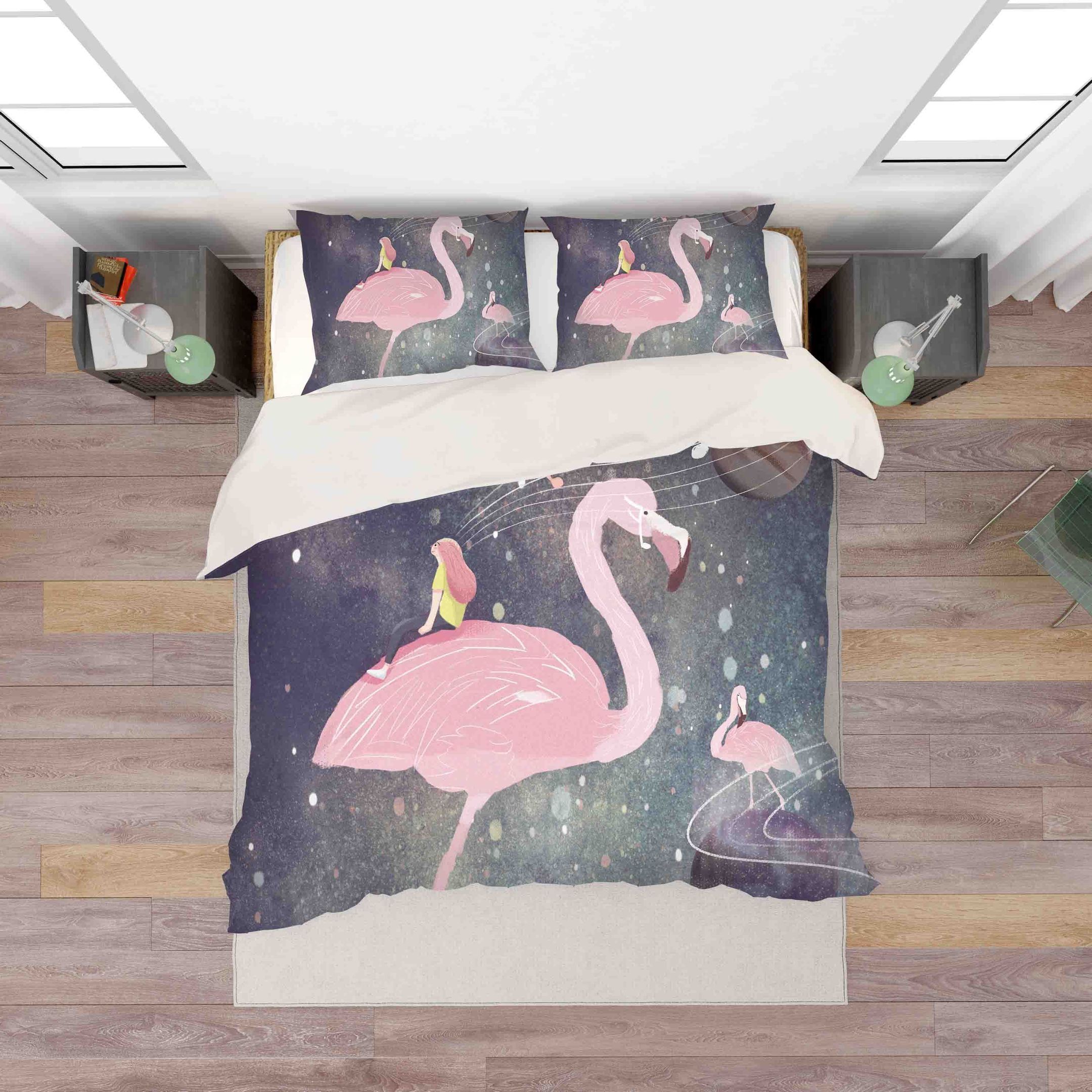 3d Flamingo Dream World Bedding Set