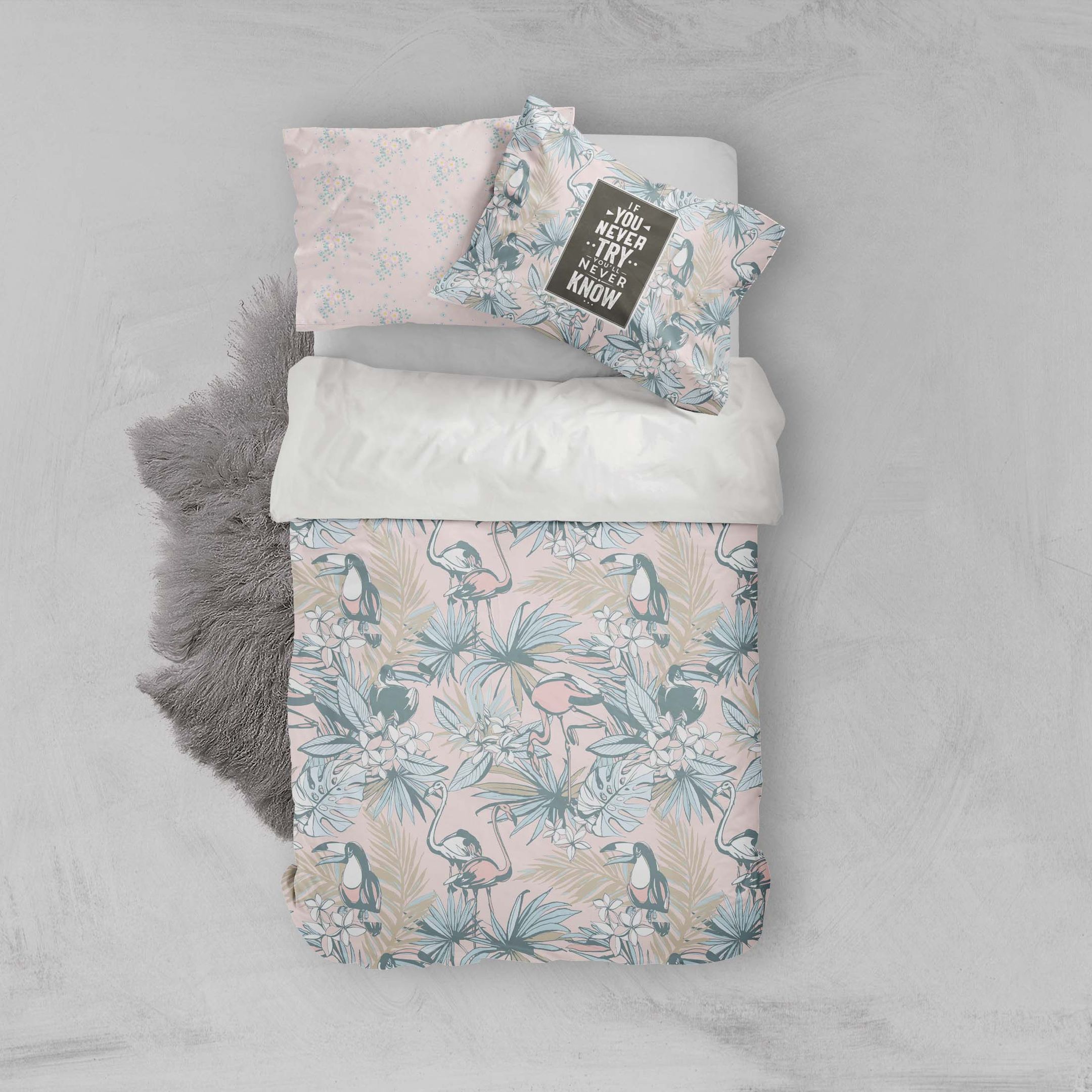 3d Flamingo Floral Bedding Set