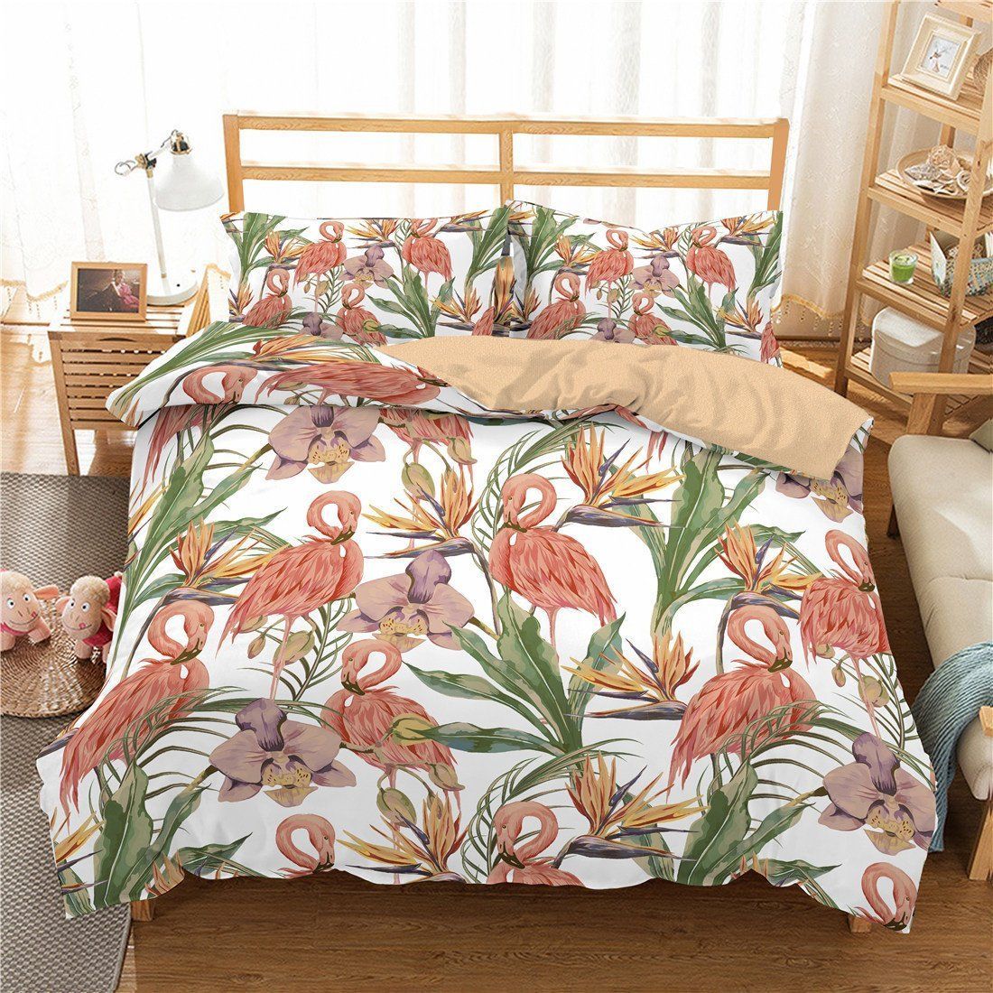 3d Flamingo Flower Bedding Set