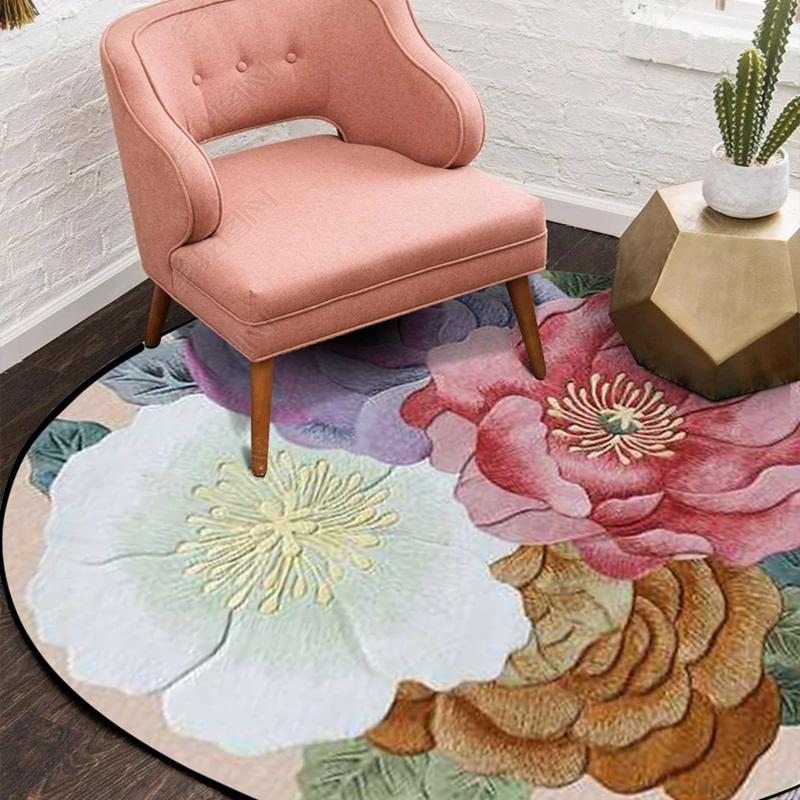 3d Floral Printing Round Carpet