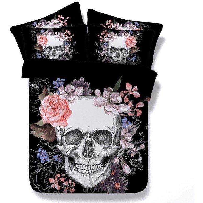 3D Floral Skull Bedding Set