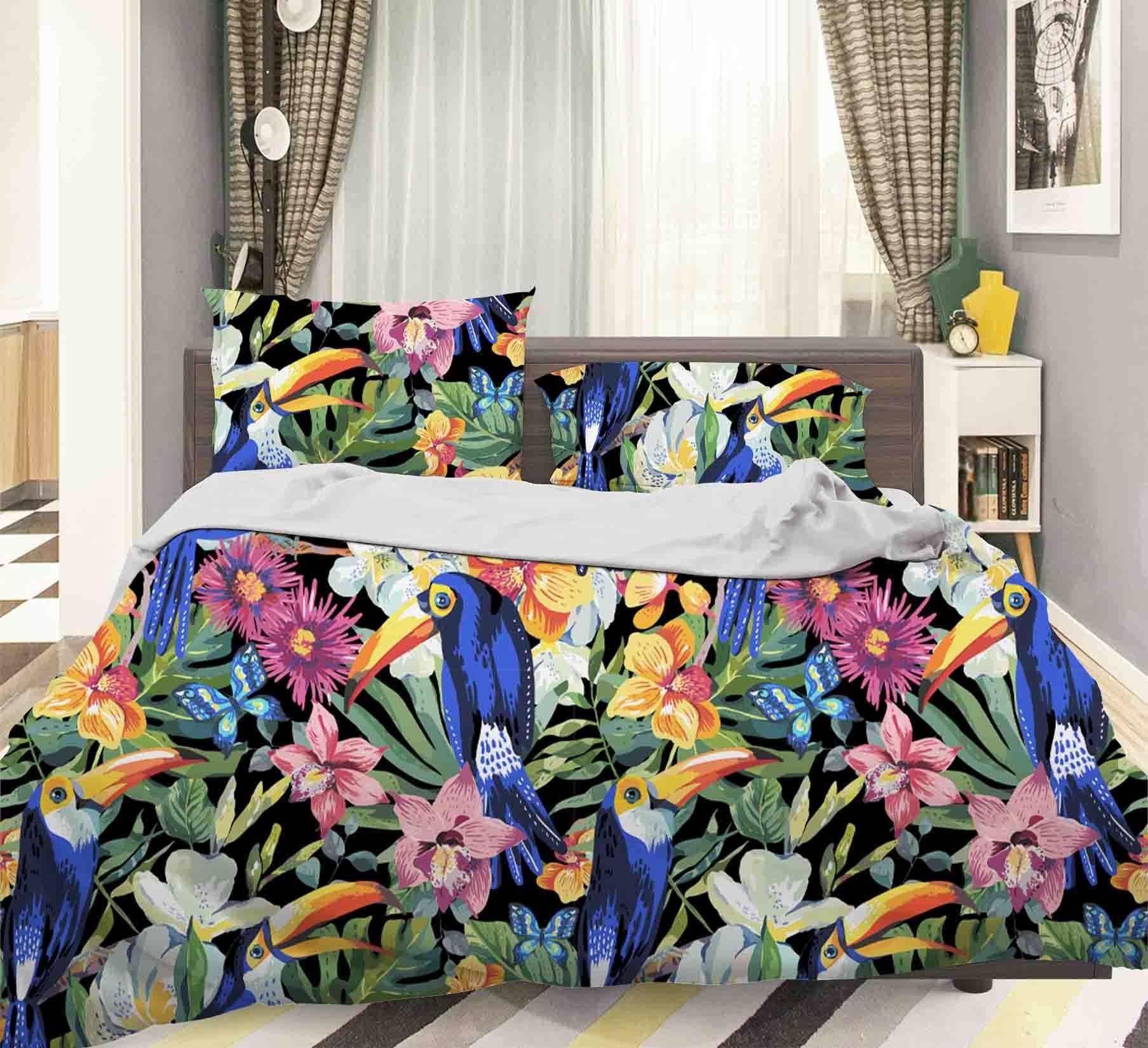 3d Flower Blue Bird Comfortable Bedding Set