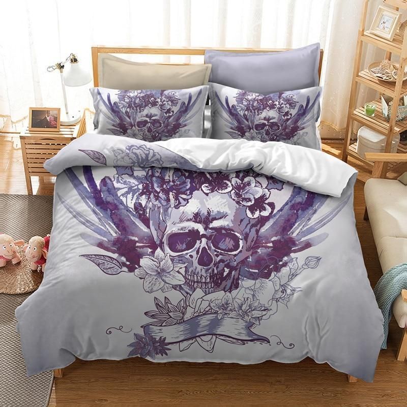 3D Flower Sugar Skull Bedding Set