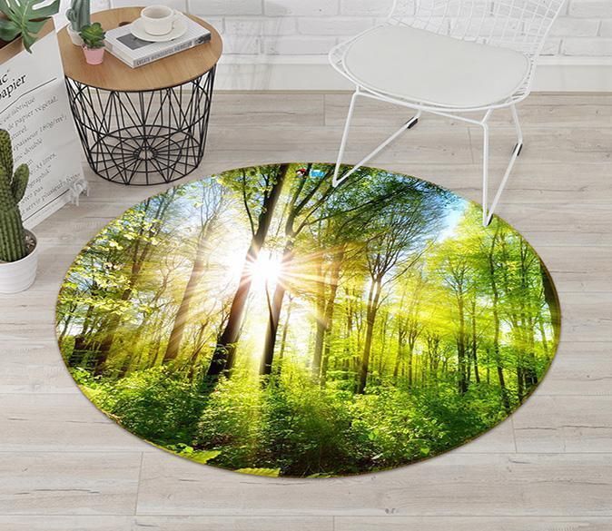3D Forest Bright Sunshine Round Carpet