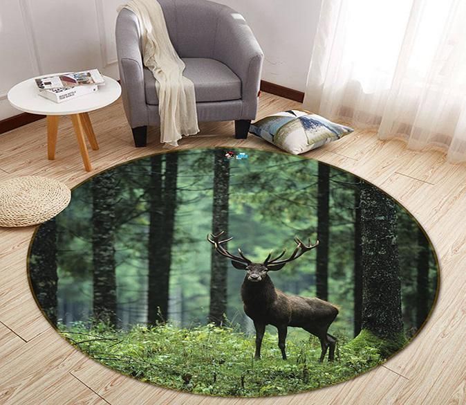 3D Forest Deer Round Carpet