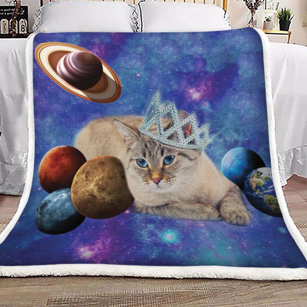 3d Galaxy Crown Cat Sherpa Fleece Blanket