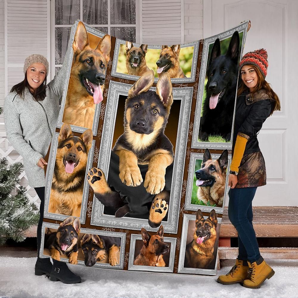 3D German Shepherd Dog Sherpa Fleece Blanket