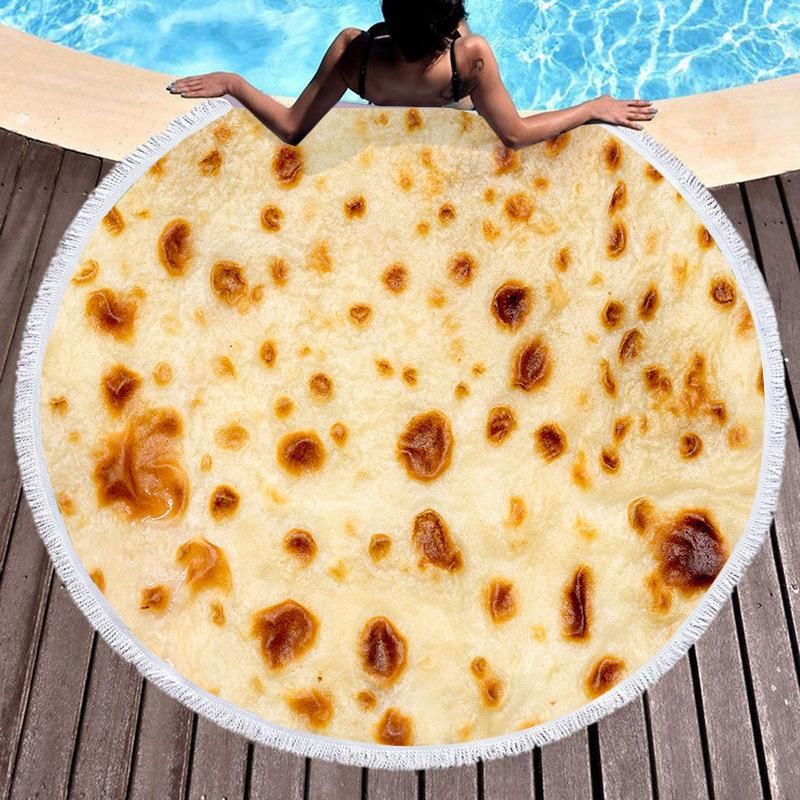 3d Giant Taco Foodie Printed Round Beach Towel