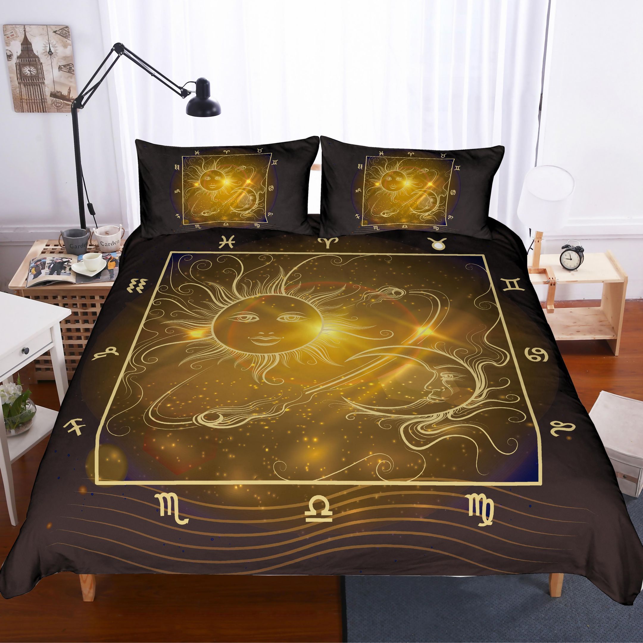 3d Gold Plates Sun And Moon Pattern Bedding Set