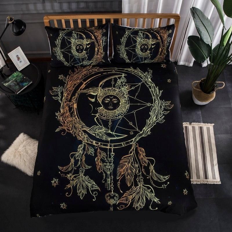 3d Gold Sun Moon Dreamcatcher Bedding Set