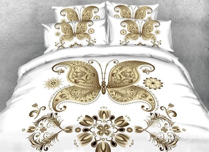 3D Golden Butterfly Bedding Set