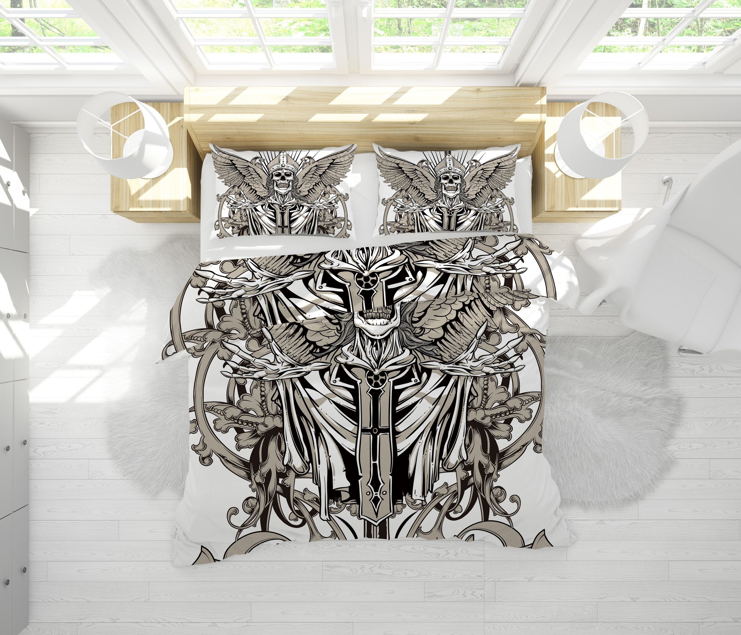 3d Golden Cross Skull Bedding Set