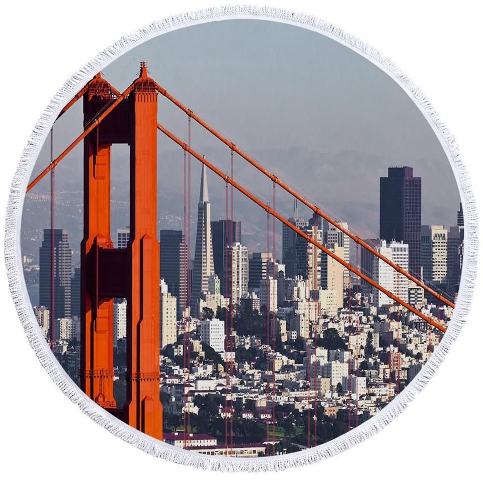 3d Golden Gate Bridge Printed Round Beach Towel