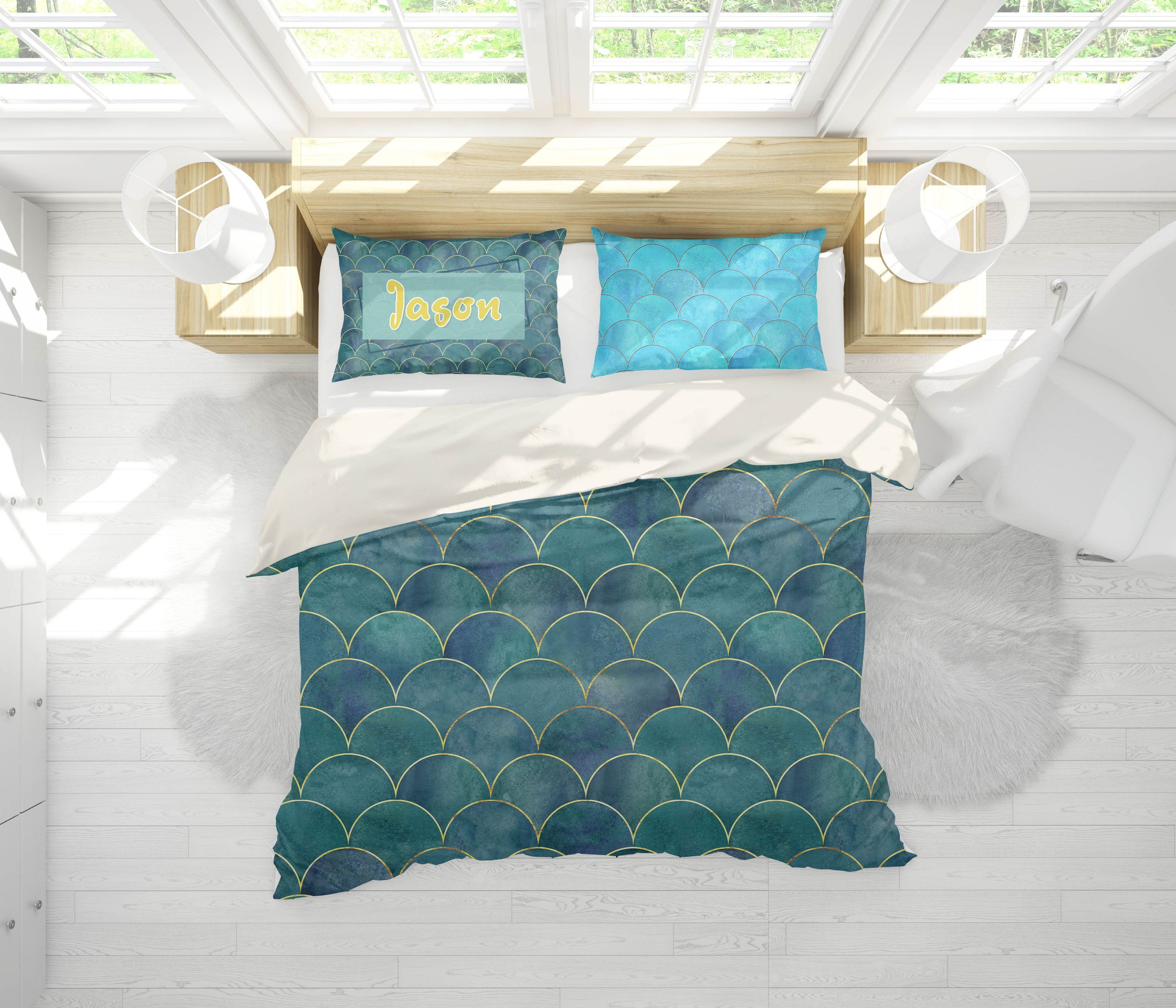 3d Green Fish Scale Bedding Set
