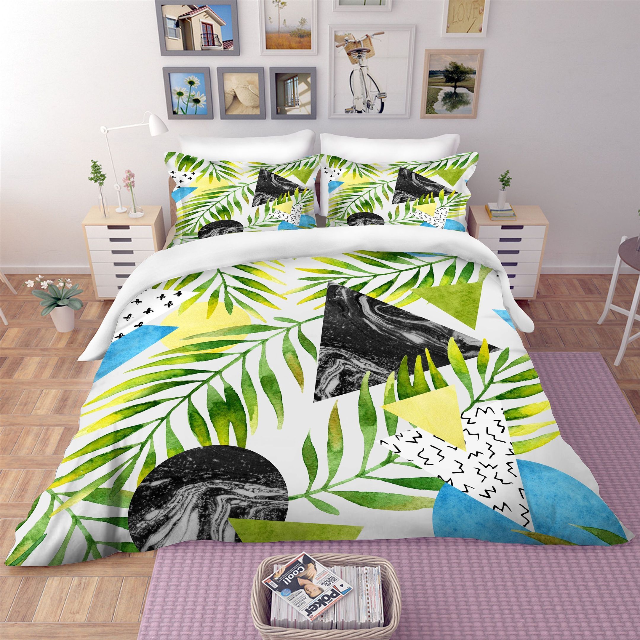 3d Green Leaves Triangle Bedding Set