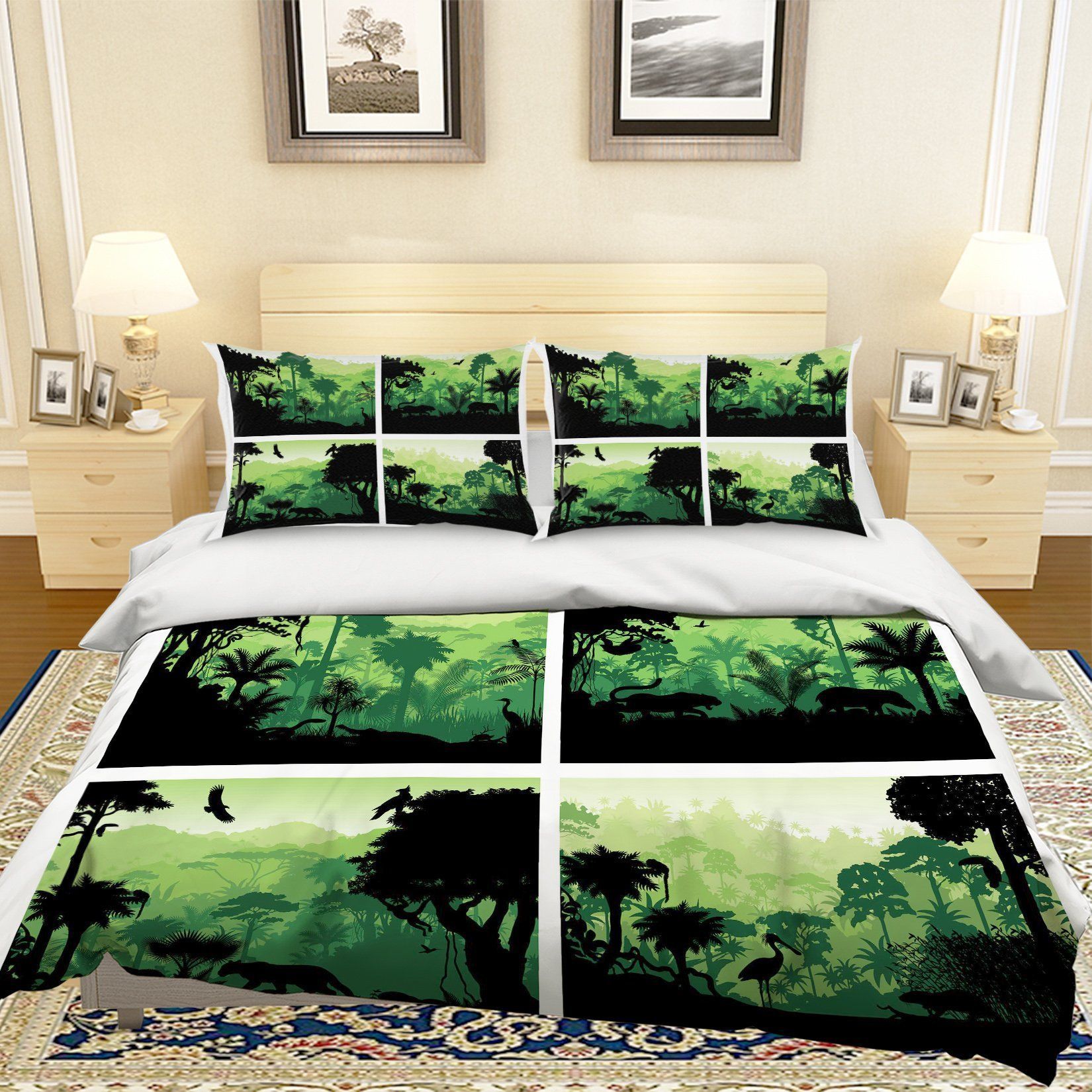 3d Green Tropical Forest Animal Bedding Set