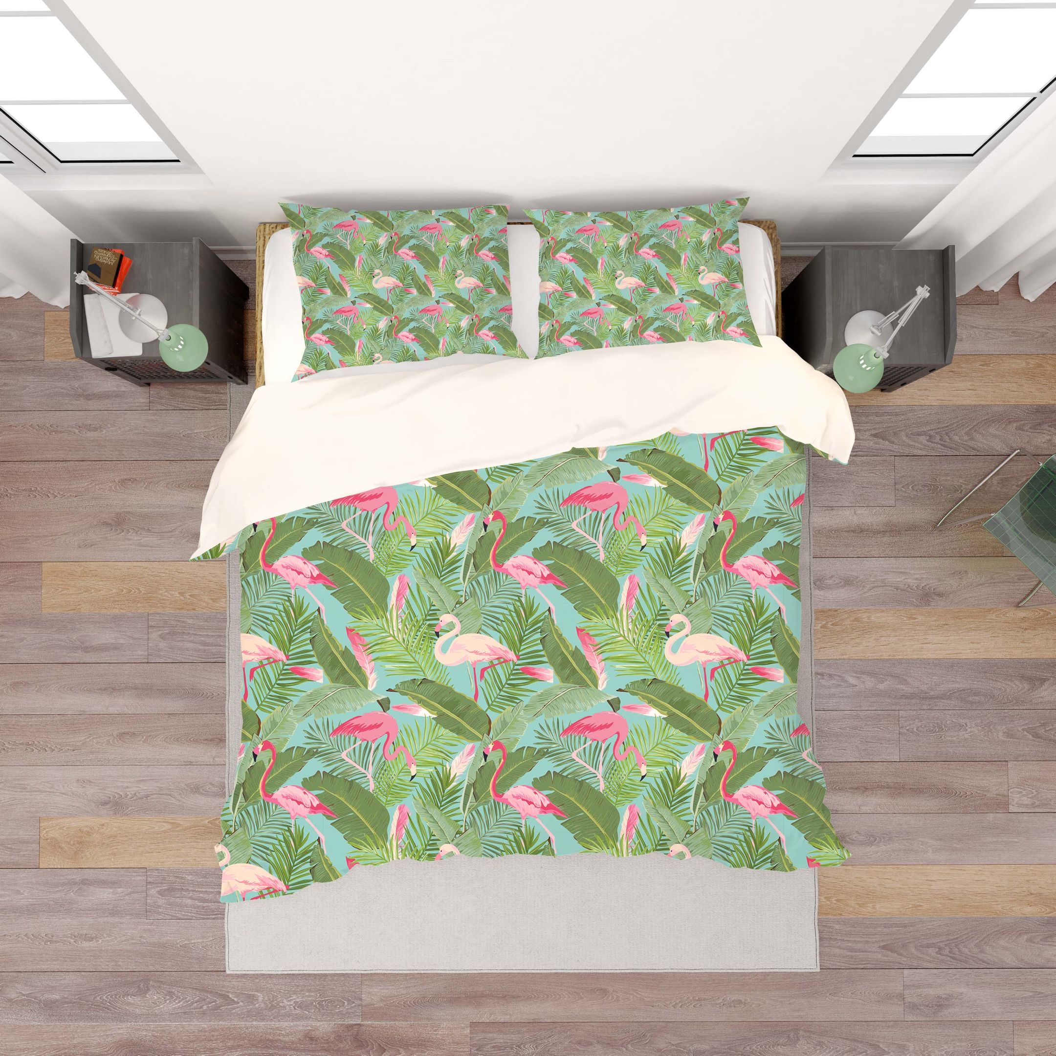 3d Green Tropical Leaves Flamingo Bedding Set