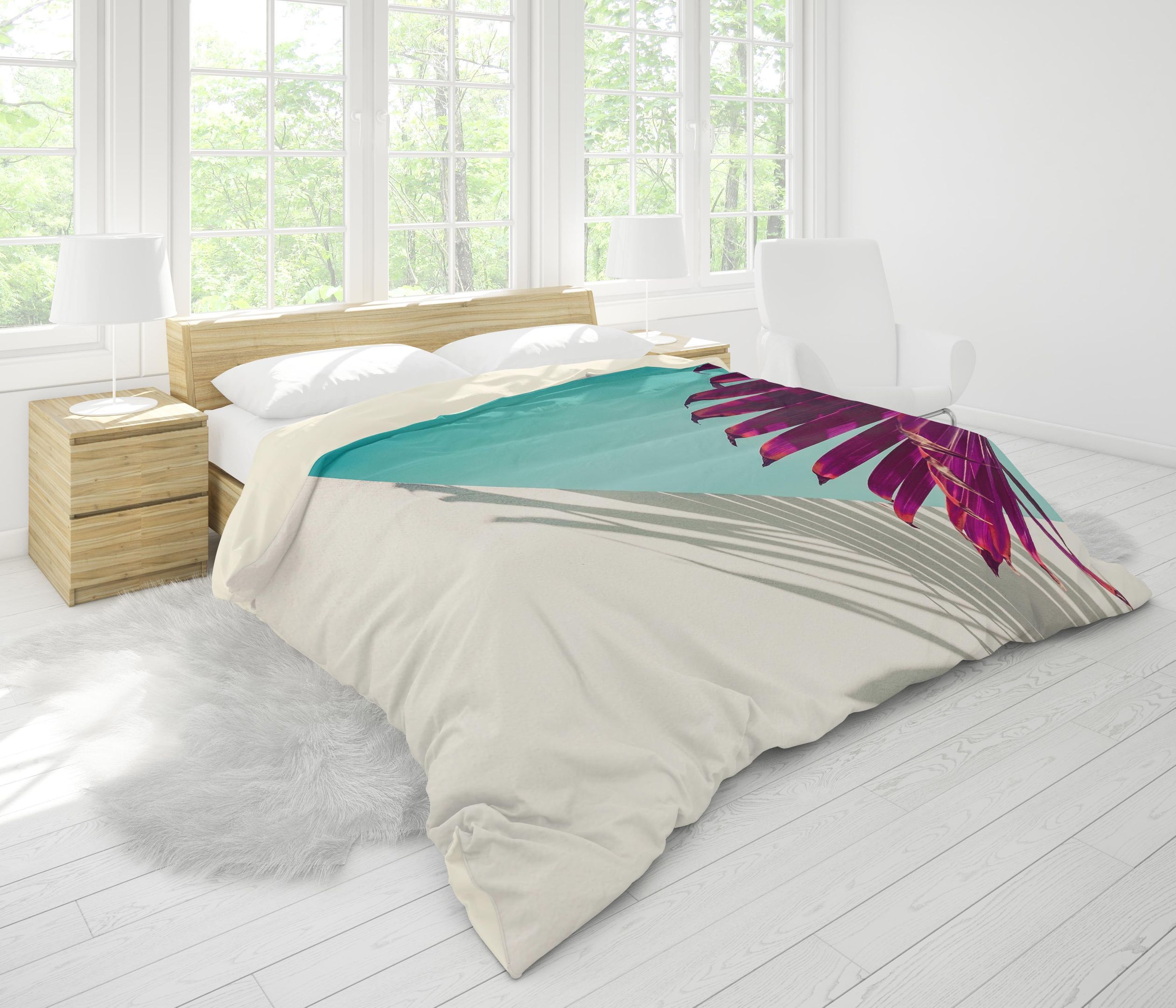 3d Green White Leaves Comfortable Bedding Set