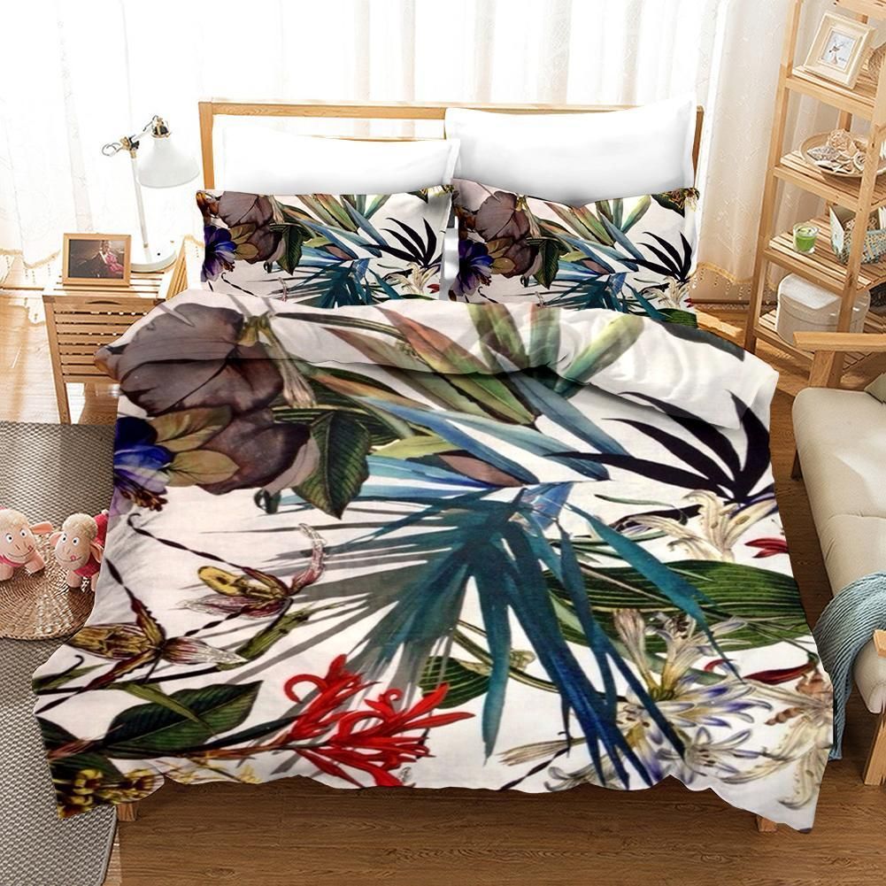 3d Grey Leaves Bedding Set