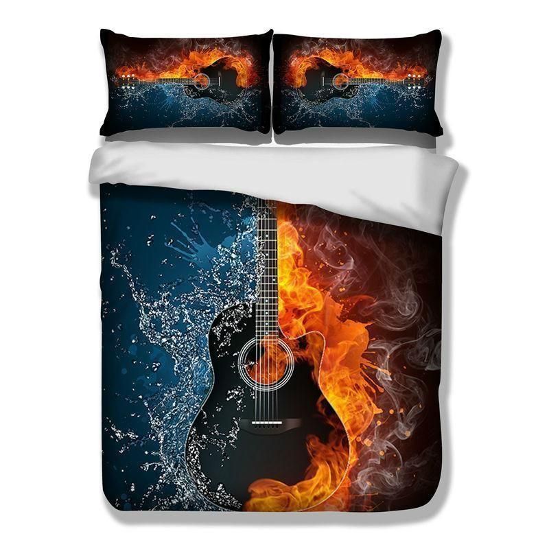 3D Guitar Music Ice Flame Bedding Set