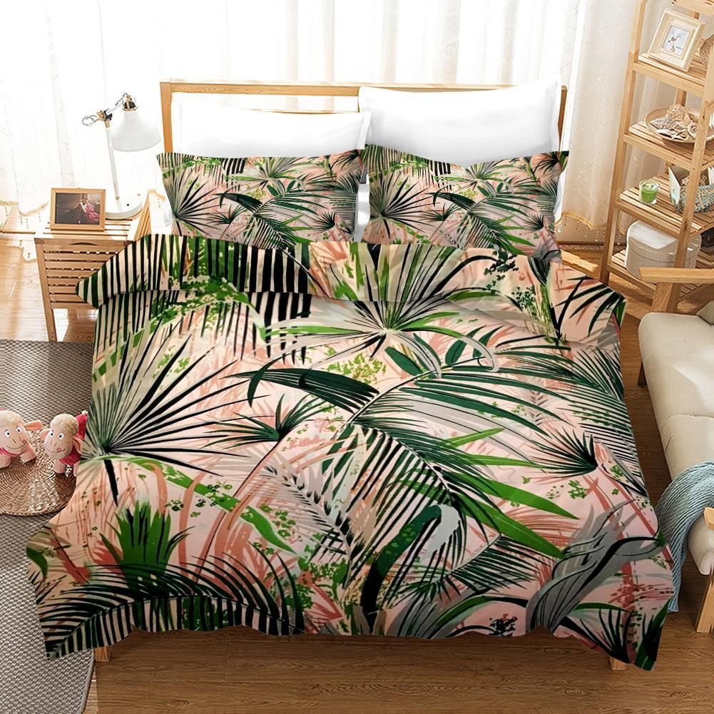 3d Hand Drawing Tropical Green Leaves Bedding Set