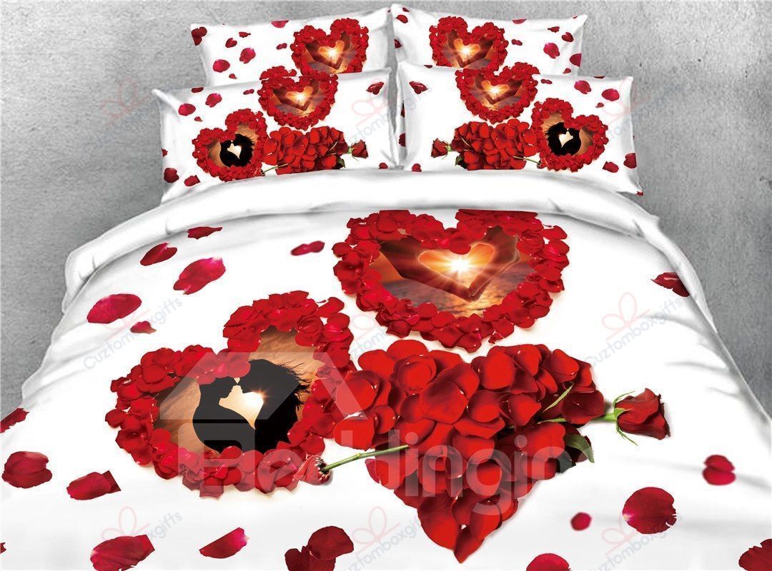 3d Heart shape Rose Petals Valentine’s Day Bedding Set