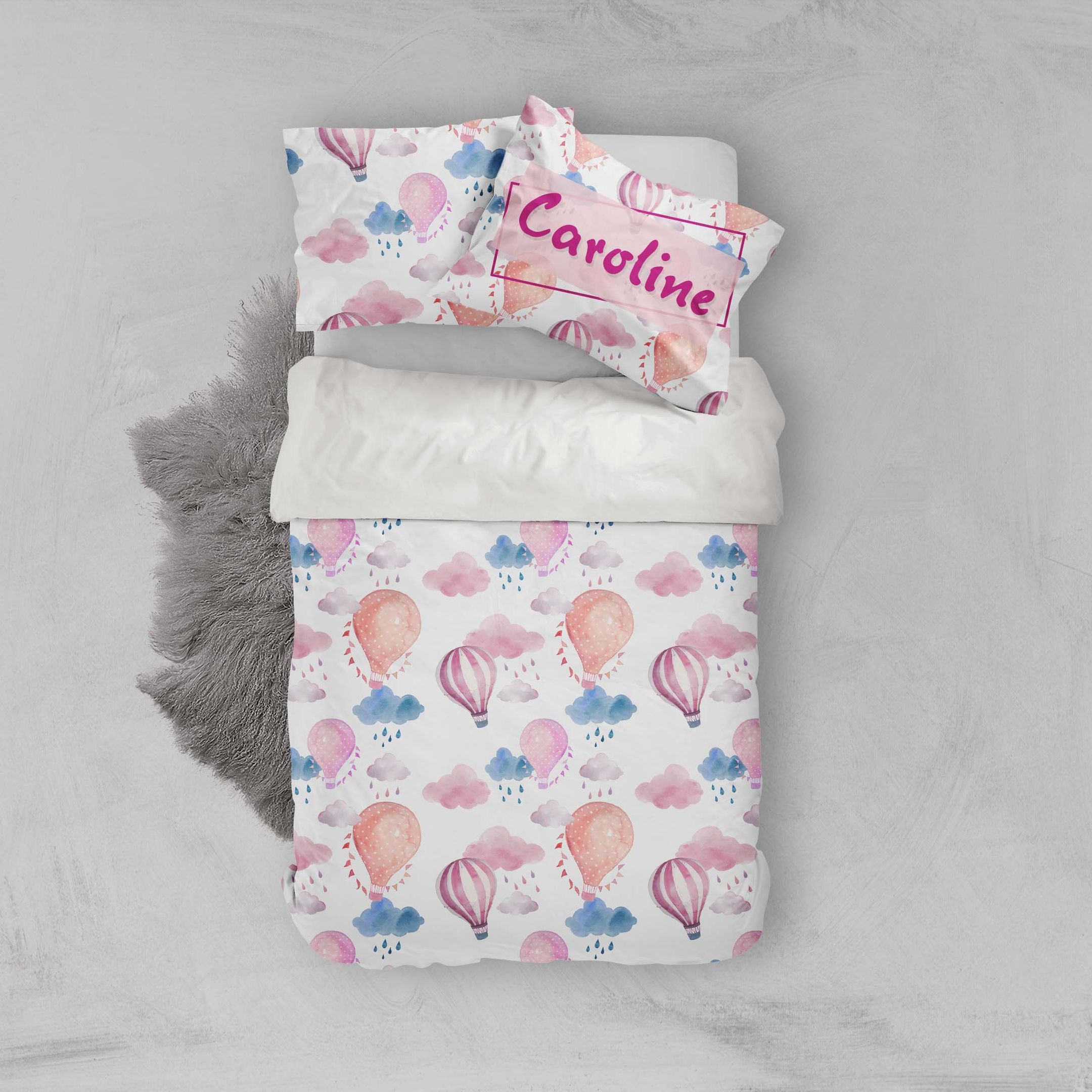 3d Hot Air Balloon Pink Bedding Set