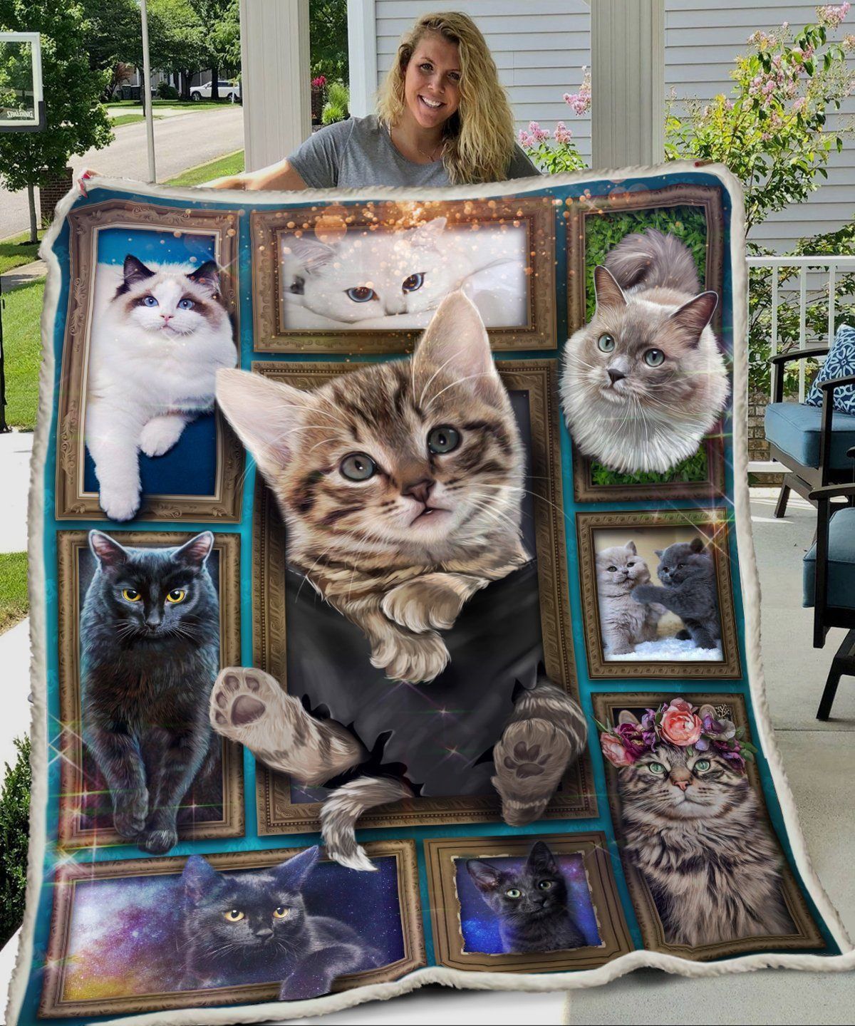 3d Huge Cat Sherpa Fleece Blanket