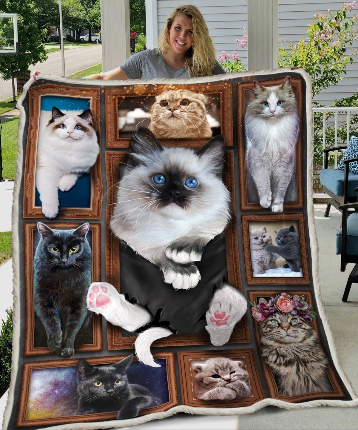 3d Huge Cat Sherpa Fleece Blanket