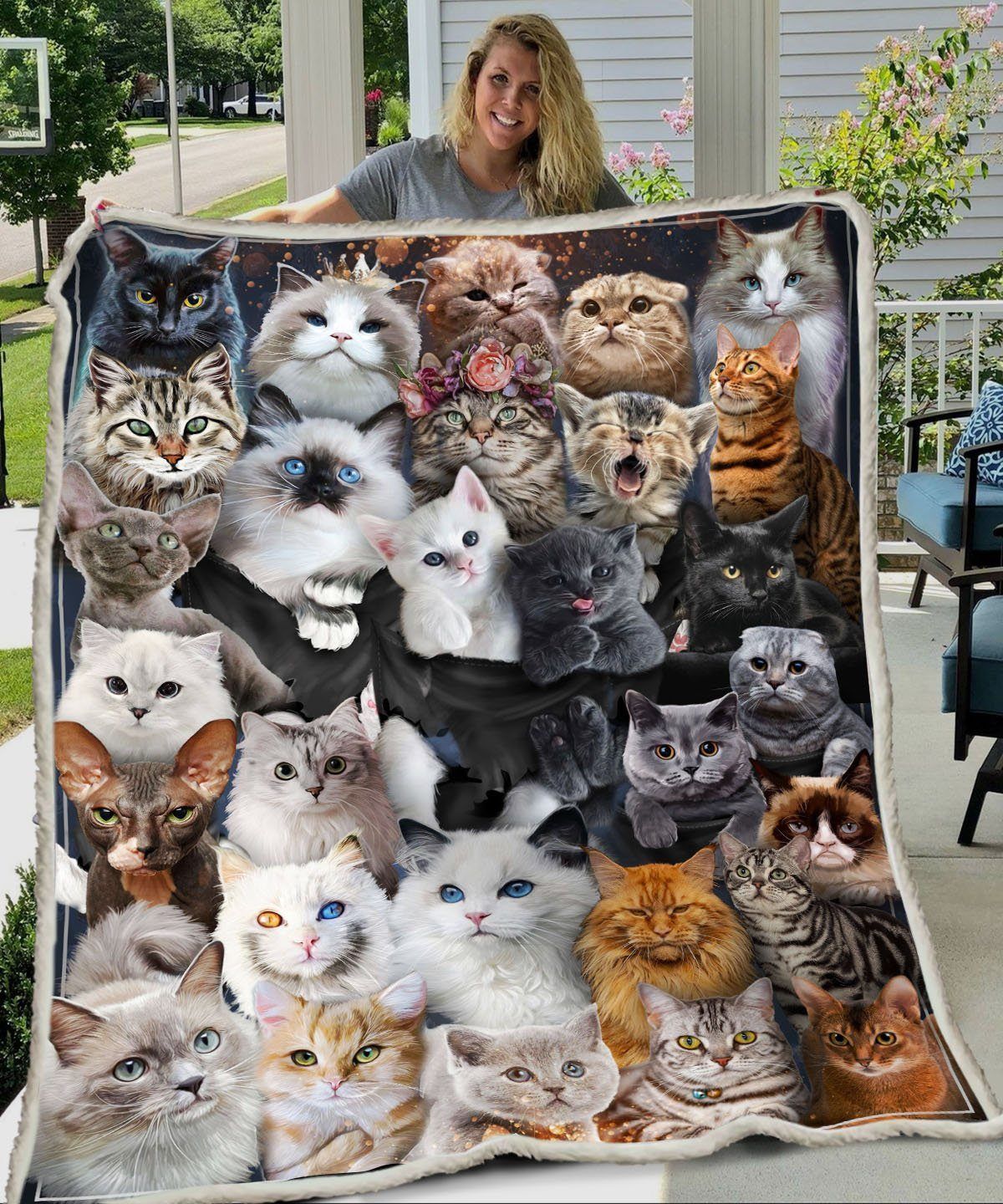 3d Huge Cat Sherpa Fleece Blanket