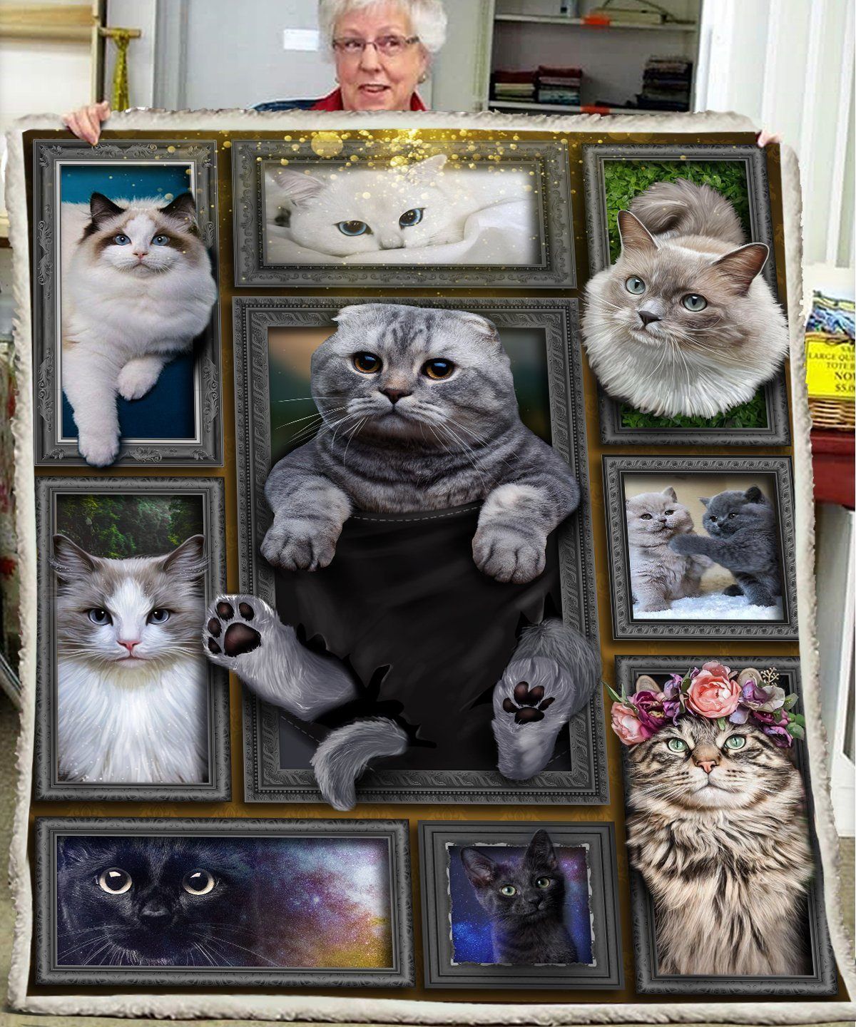 3d Huge Cat Sherpa Fleece Blanket