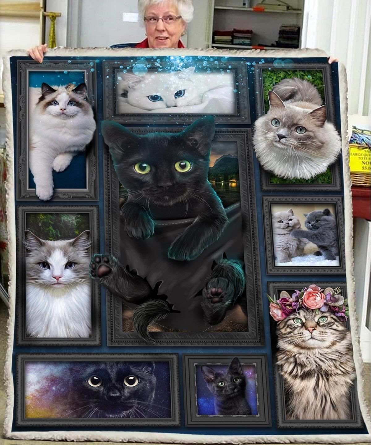 3d Huge Cat Sherpa Fleece Blanket