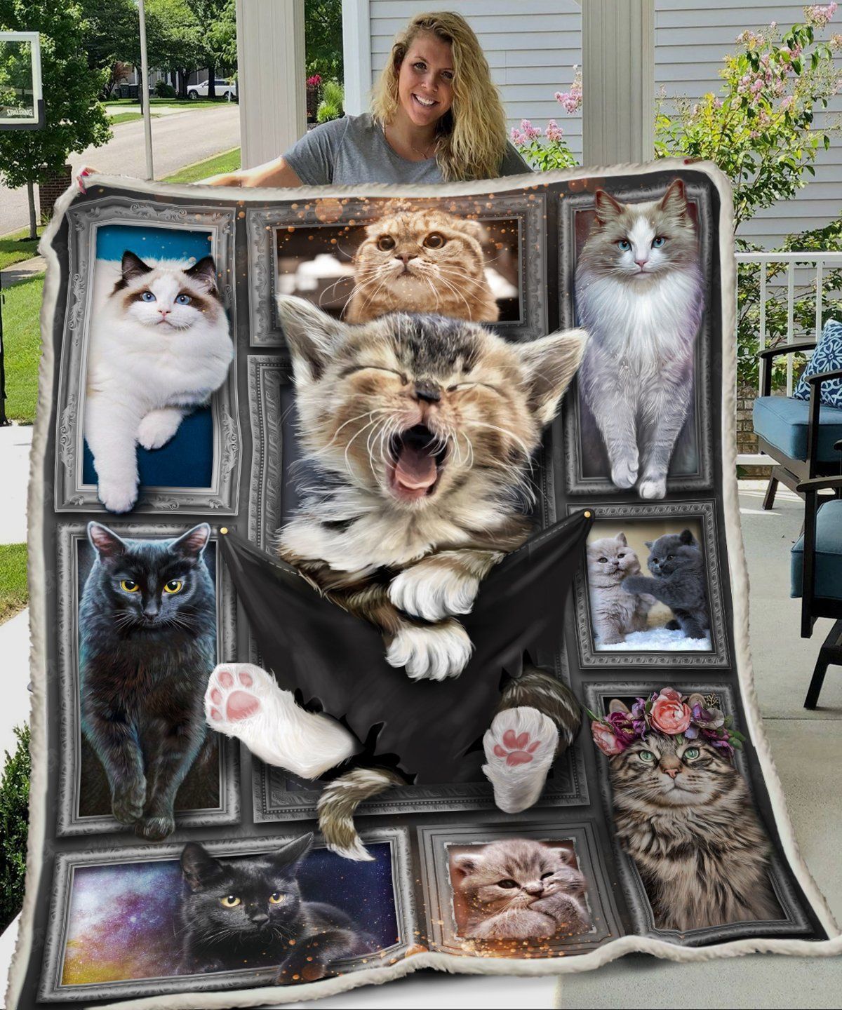 3d Huge Cat Sherpa Fleece Blanket
