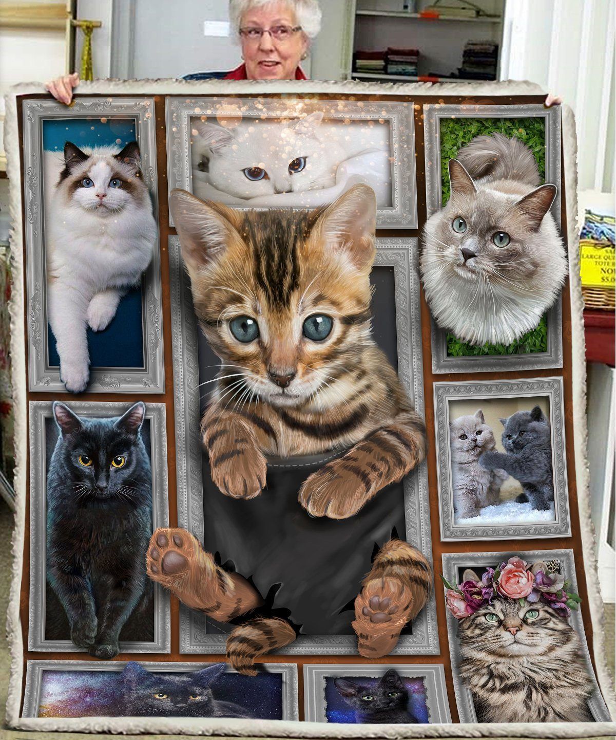 3d Huge Cat Sherpa Fleece Blanket