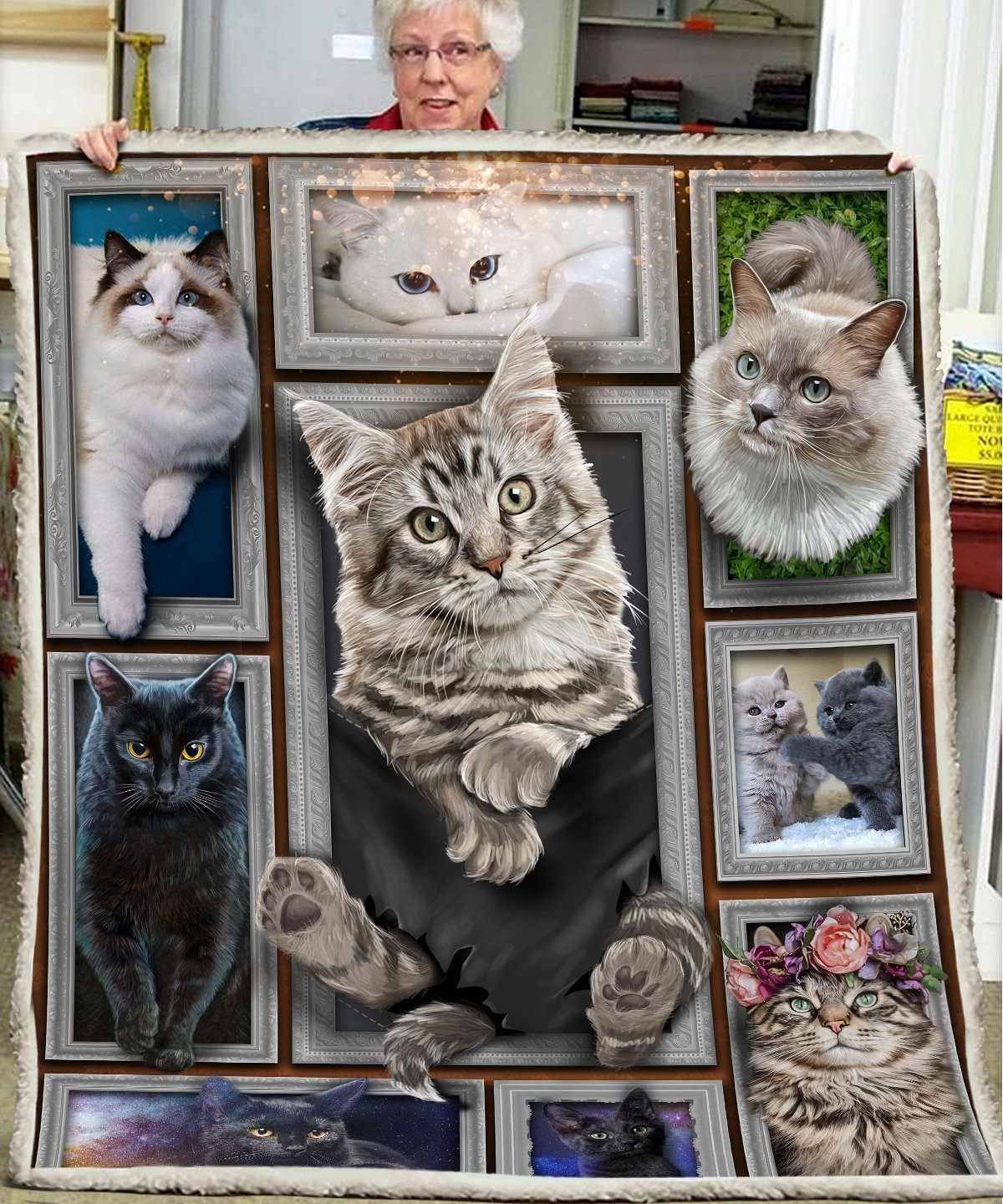 3d Huge Cat Sherpa Fleece Blanket