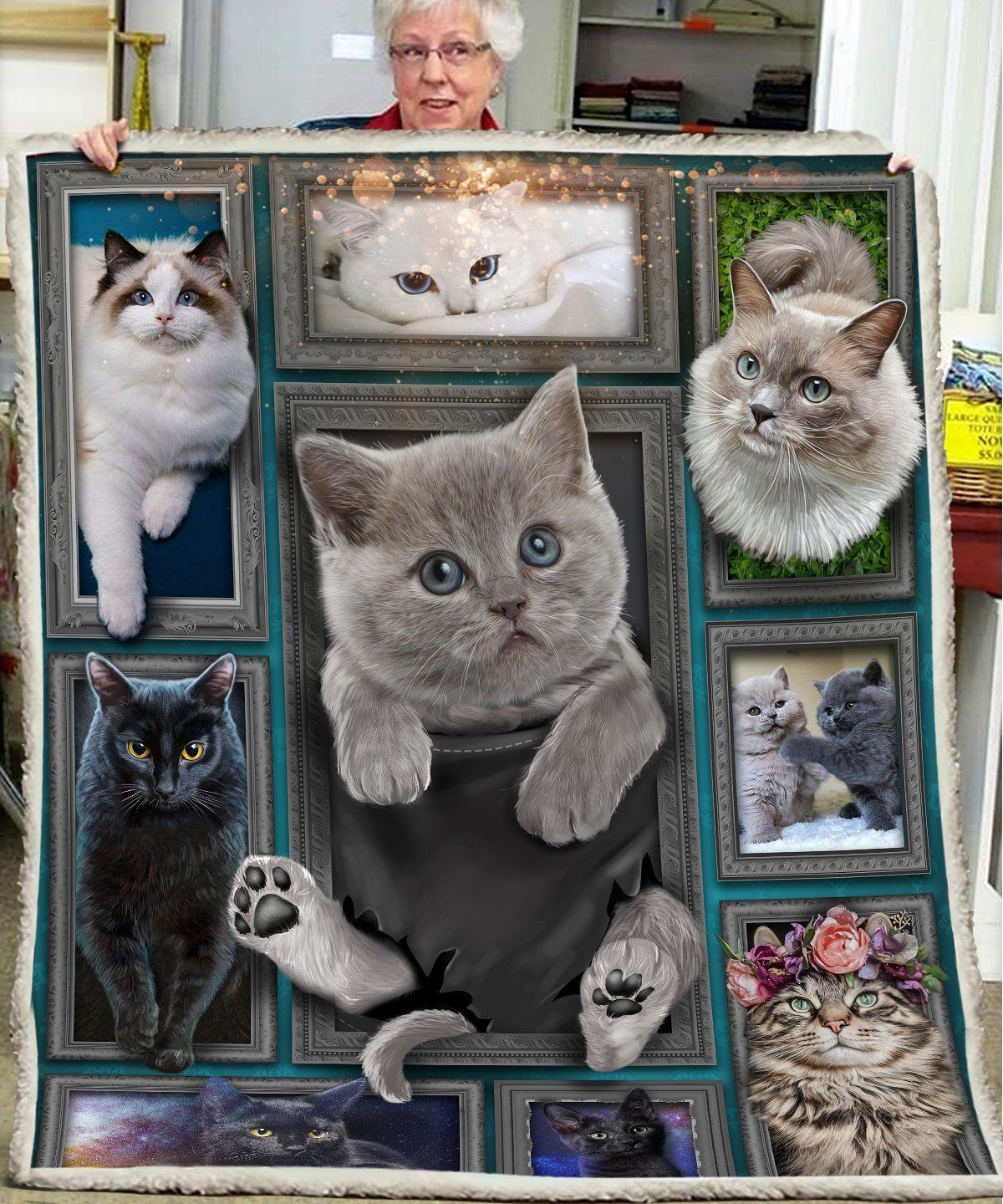 3d Huge Cat Sherpa Fleece Blanket