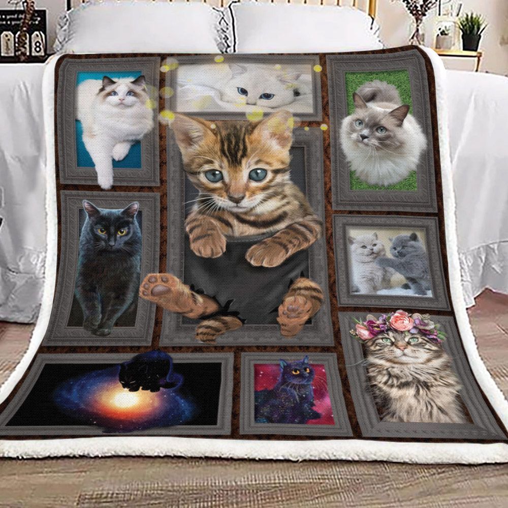 3d Huge Cat Sherpa Fleece Blanket